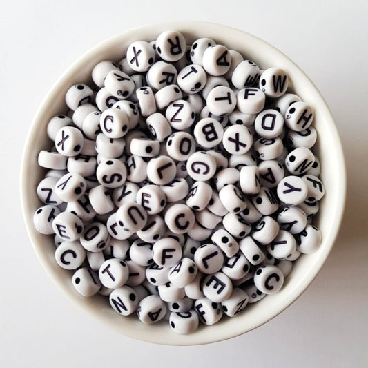 Round White Acrylic Alphabet Beads - Hey Beadly