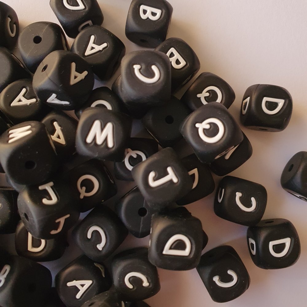Silicone Alphabet Beads - Black - Hey Beadly