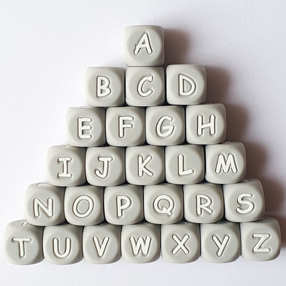 Silicone Alphabet Beads - Light Grey - Hey Beadly