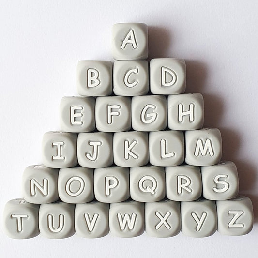 Silicone Alphabet Beads - Light Grey - Hey Beadly