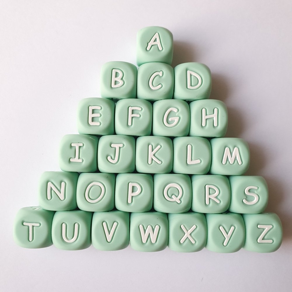 Silicone Alphabet Beads - Mint - Hey Beadly