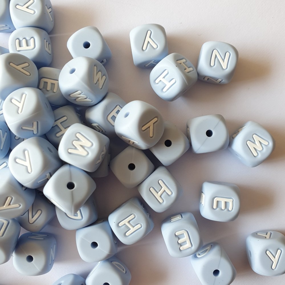 Silicone Alphabet Beads - Pastel Blue - Hey Beadly