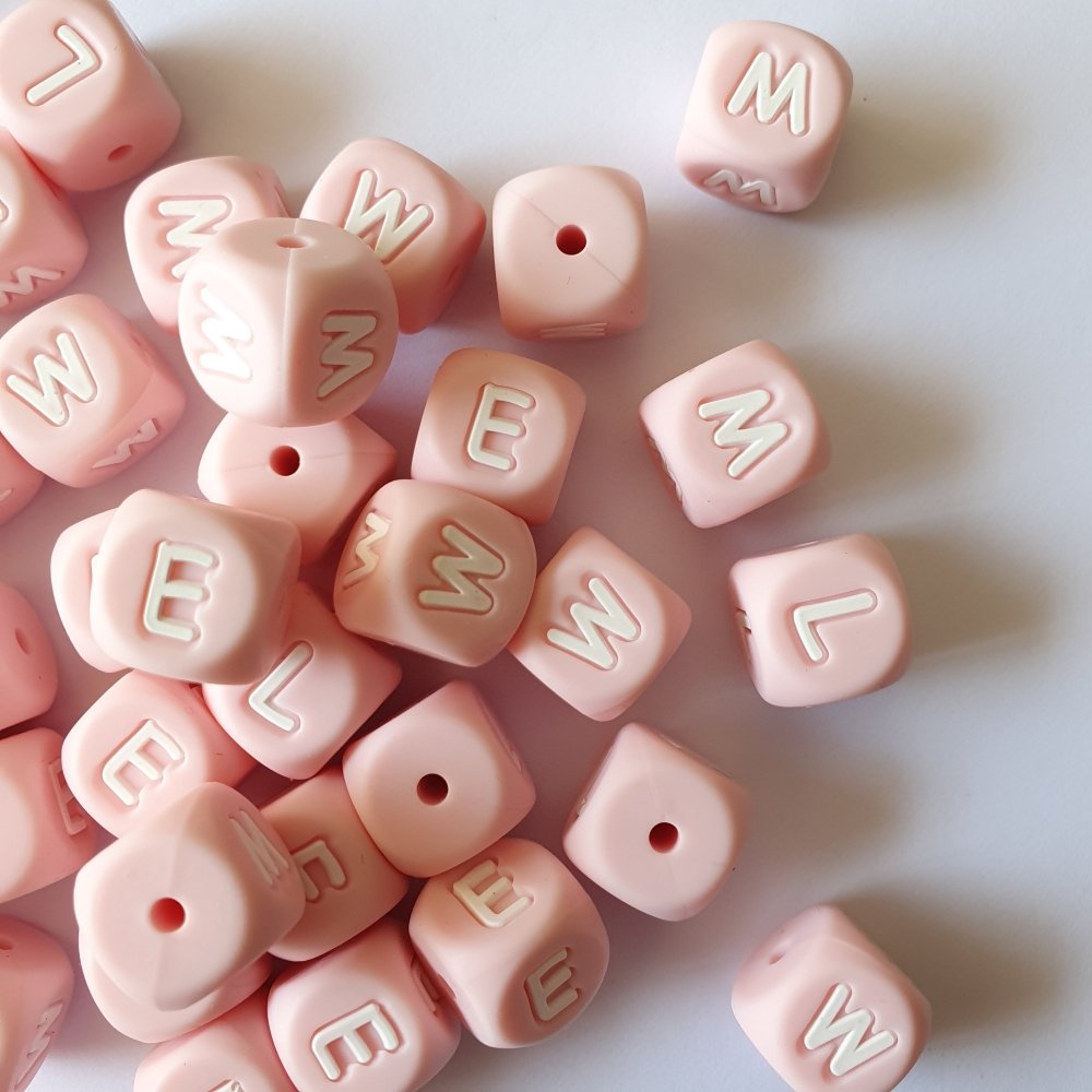 Silicone Alphabet Beads - Pastel Pink - Hey Beadly