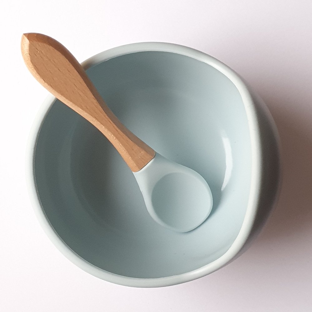 Silicone Bowl and Spoon - Dusty Blue - Hey Beadly