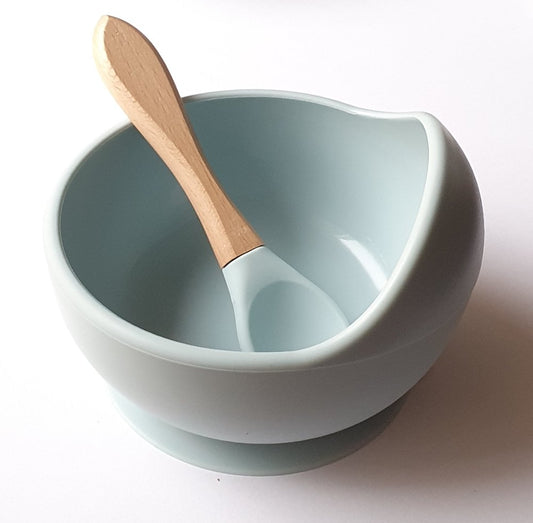 Silicone Bowl and Spoon - Dusty Blue - Hey Beadly