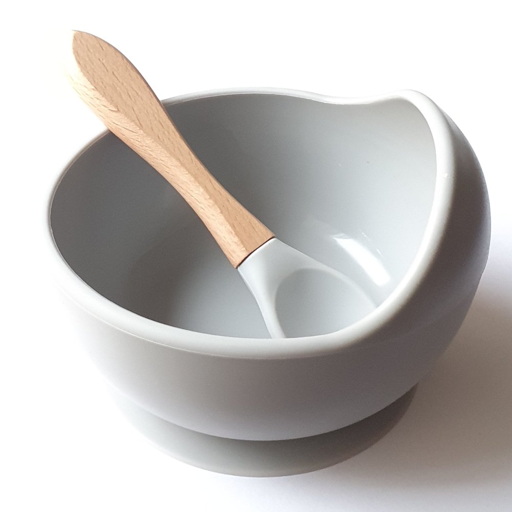 Silicone Bowl and Spoon - Light Grey - Hey Beadly