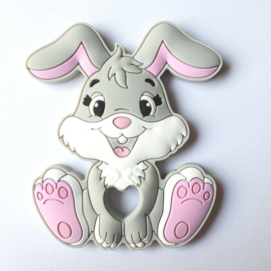 Silicone Bunny Teether - Grey - Hey Beadly