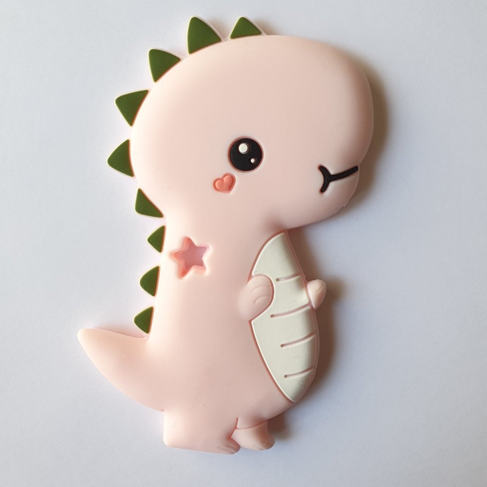 Silicone T-Rex Dinosaur Teether - Pink - Hey Beadly